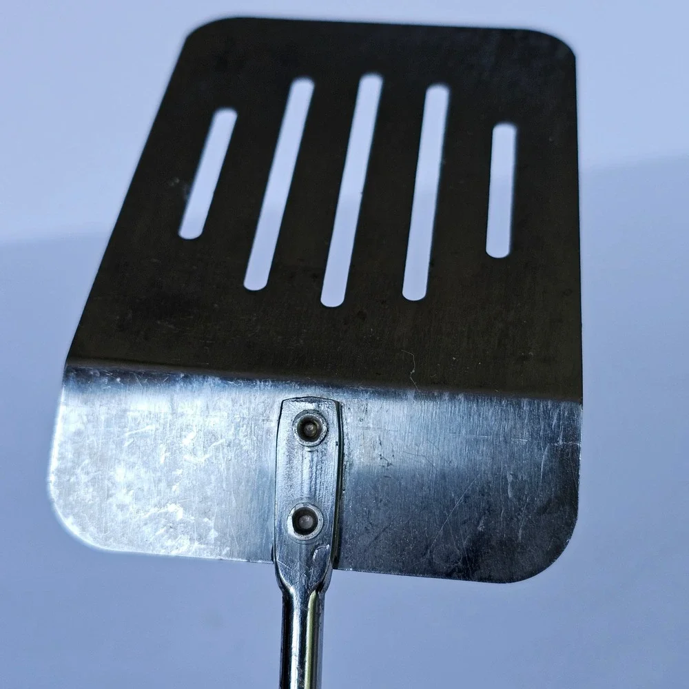 Vintage Stainless Steel Slotted Spatula Wood Handle 15 Inch Kitchen Turner Retro